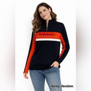 NWOT Harley Throw Back Retro Colorblock 1/4 Zip mackneck Wool Blend Pull…